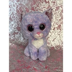 Ty‎ Beanie Boo Cassidy Cat Plush 6" Purple Kitty Glitter Eyes Stuffed Animal